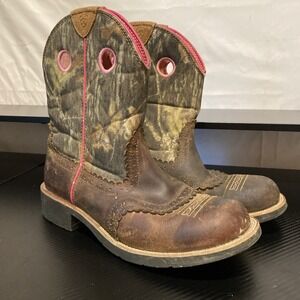 Ariat Fat Baby Women's Size 11 B Brown Leather Camo Pull On Western Cowgirl